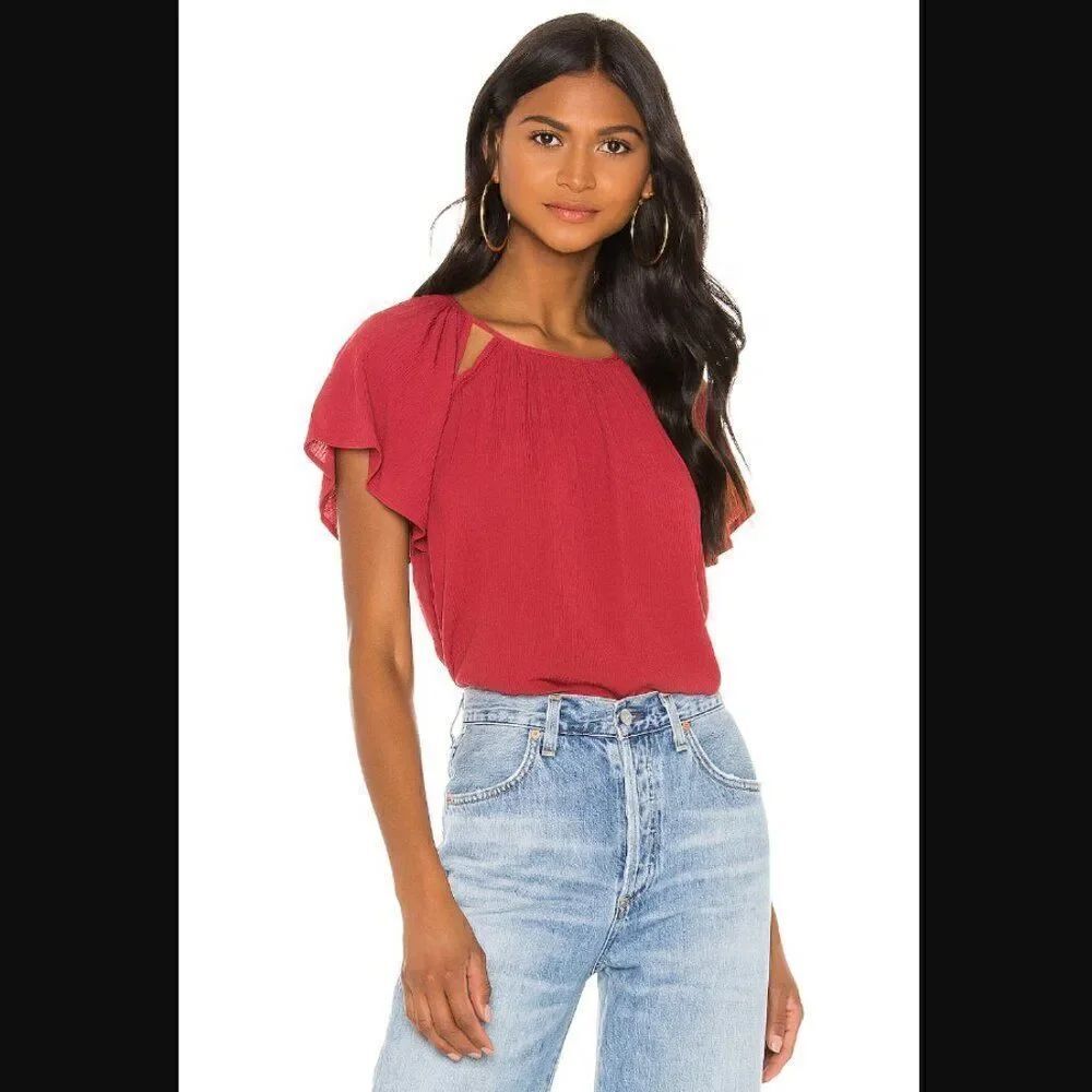 NWT Revolve x 1.State Cut Out Detail Blouse in Mineral Red | size XS